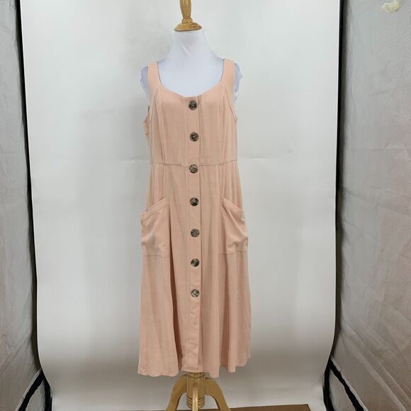C EST 1946 Dress Womens 12 Pink Big Buttons Pockets Secret Escape Midi Flowy - Picture 2 of 13